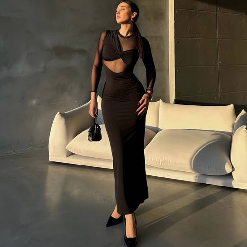 Denzen Statement Bodycon Maxi Dress In Black