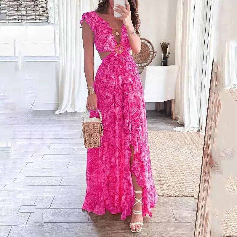 Anni Floral Summer Maxi Dress In Pink