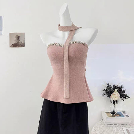 Hazel Embellished Padded Top With Scarf