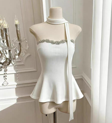 Hazel Embellished Padded Top With Scarf