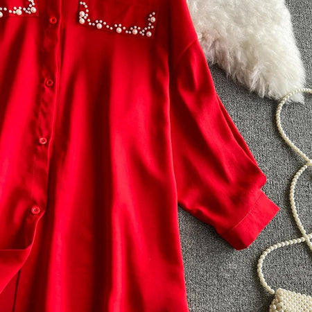 Jetty Statement Formal Shirt Dress In Red