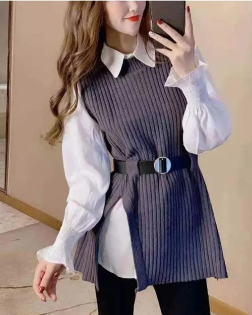 Henley Two Piece Knit Set In Grey