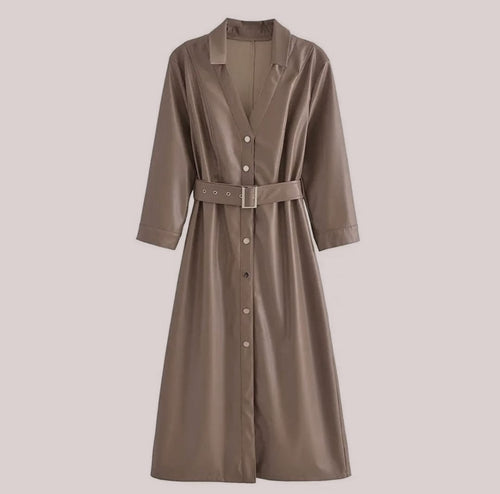 Fabian Leather Dress In Chocolate Brown