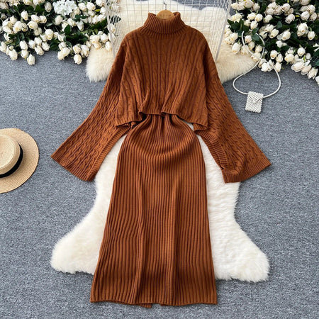 Rust - Elana Woolen Dress with Cape Sweater