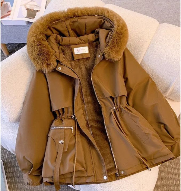 Margot Warm Fleece Lined Parka Jacket In Dark Brown