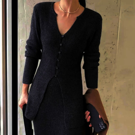 Black - Dakota Winter Coord Set -Set Of Sweater And Skirt