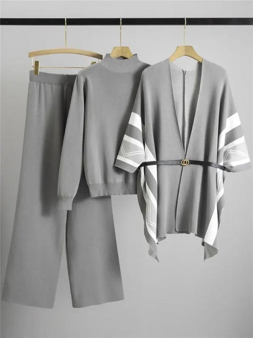 Florrie Luxe Winter Coord Set-  With Cape In Stone Grey