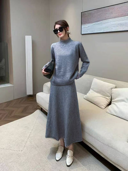 Dark Grey - Cassidy Winter Coord Set - Set of Sweater and Skirt