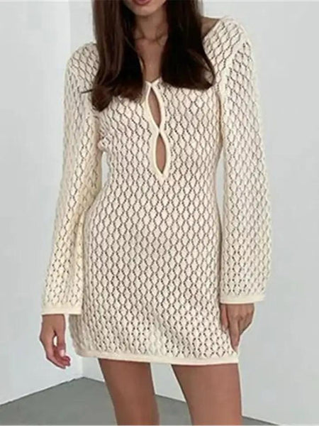 Beige - Layla Soft Crochet Dress- Resortwear