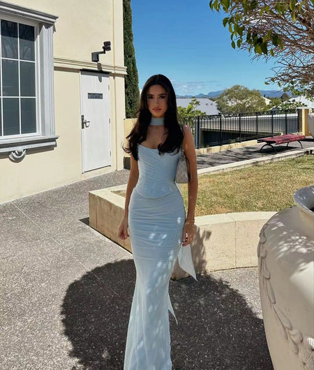 Alara Summer Set of Top And Skirt With Scarf In Sky Blue