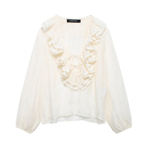 Zelei Ruffled Summer Top In Off White