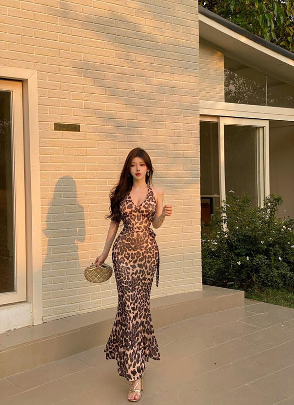 Zaria Leopard Print Bodycon Maxi Dress