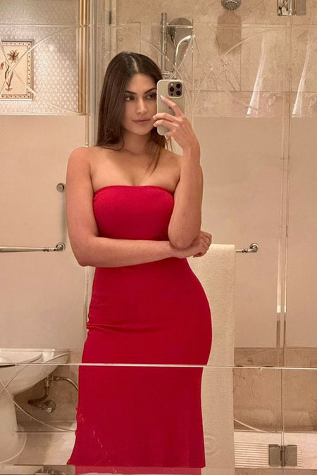 Alamea Offshoulder Statement Dress with Scarf in Red