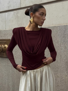 Wiley Cowl Summer Top - front shot on model, burgundy - Miss Mosa By Akanksha