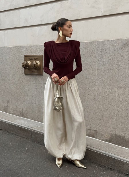 Wiley Cowl Summer Top - full-length shot on model, burgundy - Miss Mosa By Akanksha