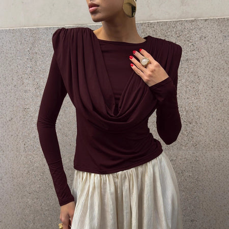 Wiley Cowl Summer Top - front shot on model, burgundy - Miss Mosa By Akanksha