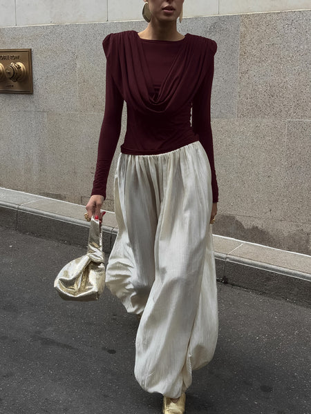 Wiley Cowl Summer Top - full-length shot on model, burgundy - Miss Mosa By Akanksha