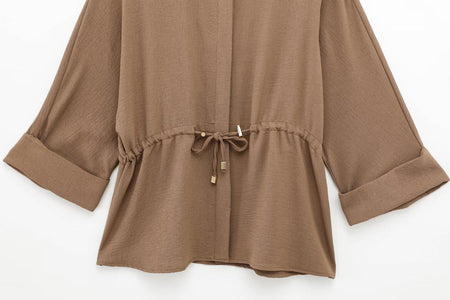 Willy Summer Two Piece Set In Brown - flat-lay shot of shirt waist drawstring - Miss Mosa By Akanksha