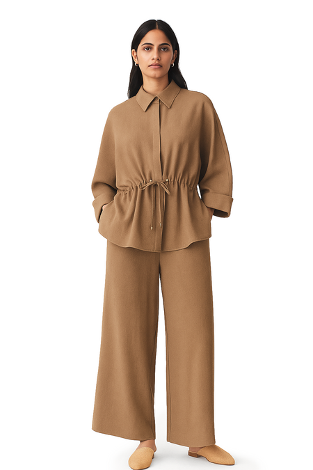 Willy Summer Two Piece Set In Brown - full-length shot on model - Miss Mosa By Akanksha