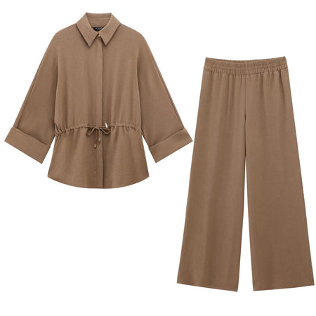 Willy Summer Two Piece Set In Brown - flat-lay product shot of shirt and trousers - Miss Mosa By Akanksha