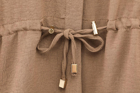 Willy Summer Two Piece Set In Brown - close-up of drawstring tie detail - Miss Mosa By Akanksha