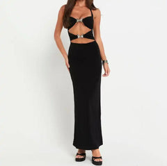 Wings Statement Bodycon Maxi Dress In Black - full-length front shot on model - Miss Mosa By Akanksha