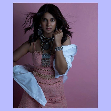 Winnie Eyelet Coord Set - front shot on model, pink - Miss Mosa By Akanksha