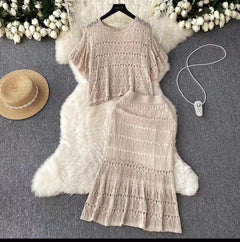 Winona Crochet Coord Set - styled flat-lay shot, beige - Miss Mosa By Akanksha
