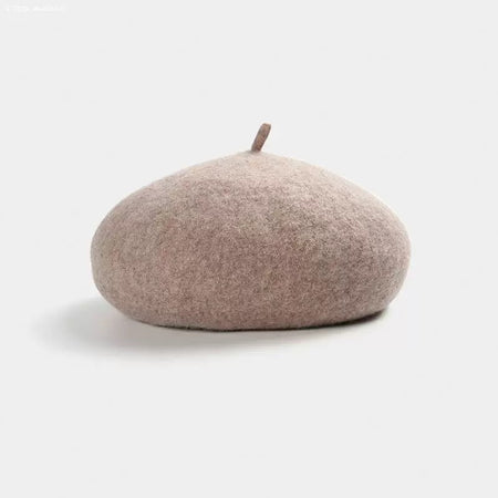Woolen Soft Felt Beret Hats - hanging product shot, beige - Miss Mosa By Akanksha