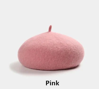 Woolen Soft Felt Beret Hats - hanging product shot, pink - Miss Mosa By Akanksha