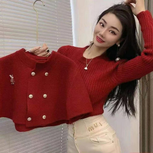 Xenia Sweater With Button Cape