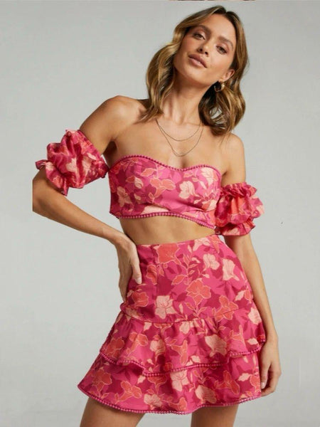 Xyla Coord Set In Pink - front shot on model, pink - Miss Mosa By Akanksha