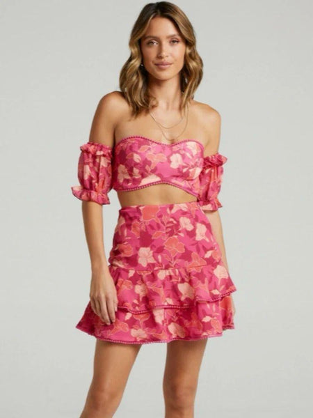 Xyla Coord Set In Pink - front shot on model, pink - Miss Mosa By Akanksha