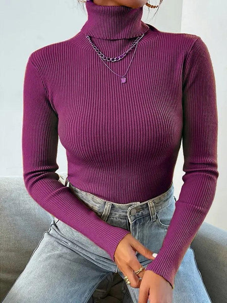 Y2K Statement Turtleneck Tops - front shot on model, purple - Miss Mosa By Akanksha