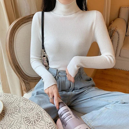 Y2K Statement Turtleneck Tops - lifestyle shot on model, white - Miss Mosa By Akanksha