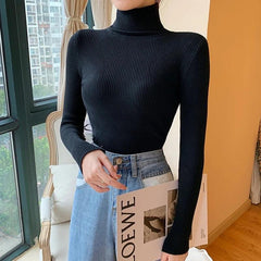 Y2K Statement Turtleneck Tops - front shot on model, black - Miss Mosa By Akanksha