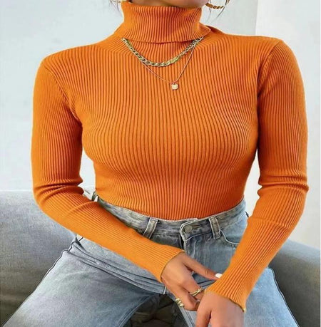 Y2K Statement Turtleneck Tops - front shot on model, orange - Miss Mosa By Akanksha