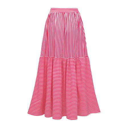 Yadira Stripe Swimsuit With Skirt - front shot, red and white stripe - Miss Mosa By Akanksha
