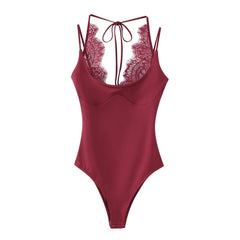 Yana Lace Bodysuit - flat-lay shot, wine red - Miss Mosa By Akanksha