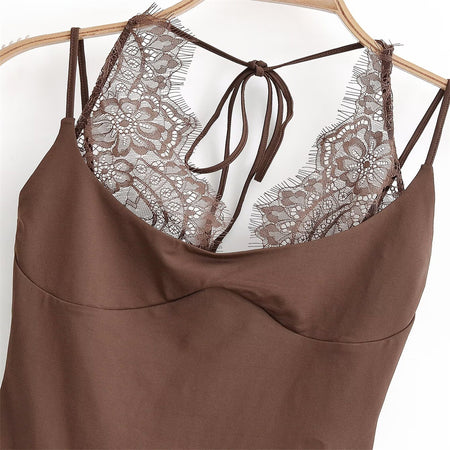 Yana Lace Bodysuit - close-up detail shot, brown - Miss Mosa By Akanksha