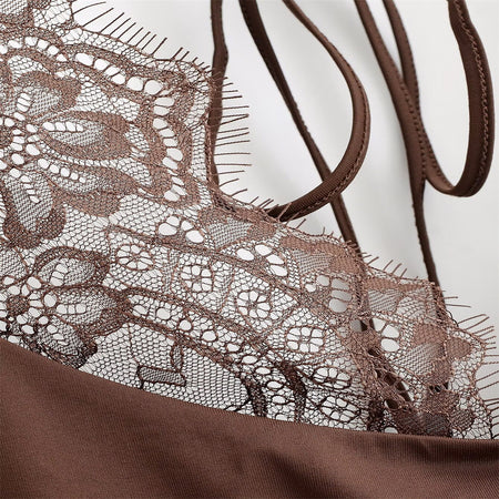 Yana Lace Bodysuit - close-up detail shot, brown - Miss Mosa By Akanksha