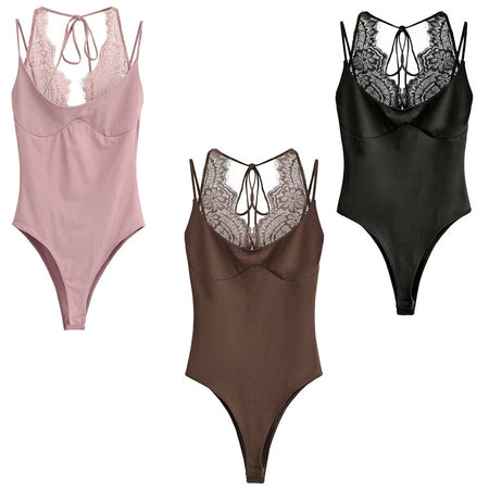 Yana Lace Bodysuit - flat-lay shot, pink, brown and black - Miss Mosa By Akanksha