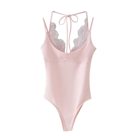 Yana Lace Bodysuit - flat-lay shot, light pink - Miss Mosa By Akanksha