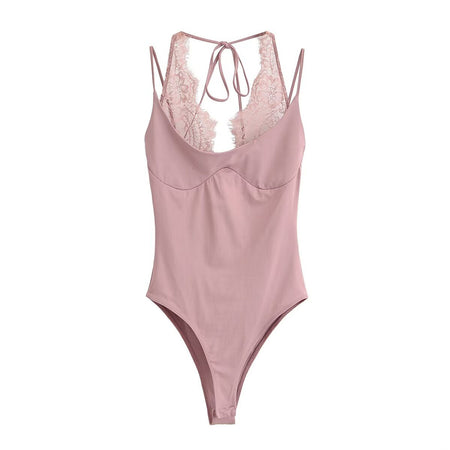 Yana Lace Bodysuit - flat-lay shot, dusty pink - Miss Mosa By Akanksha