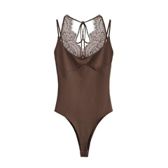 Yana Lace Bodysuit - flat-lay shot, brown - Miss Mosa By Akanksha