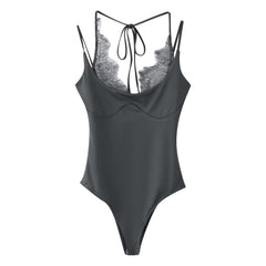 Yana Lace Bodysuit - flat-lay shot, charcoal grey - Miss Mosa By Akanksha