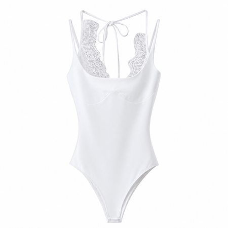 Yana Lace Bodysuit - flat-lay shot, white - Miss Mosa By Akanksha