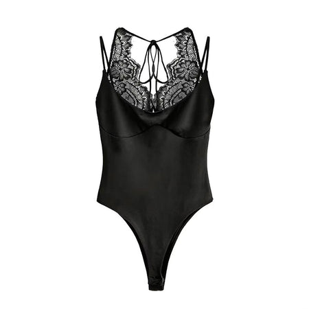 Yana Lace Bodysuit - flat-lay shot, black - Miss Mosa By Akanksha