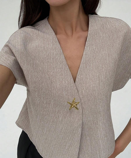 Yasmine Statement Top In Beige - close-up shot on model - Miss Mosa By Akanksha