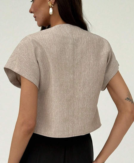 Yasmine Statement Top In Beige - back shot on model - Miss Mosa By Akanksha